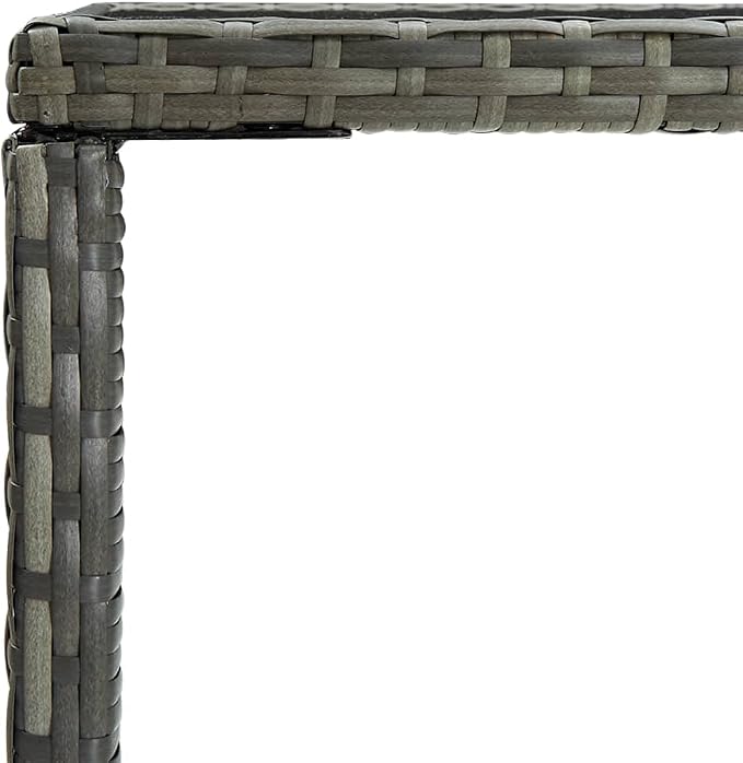 Garden Bar Table Gray 27.6"x27.6"x43.3" Poly Rattan and Glass - Image 4