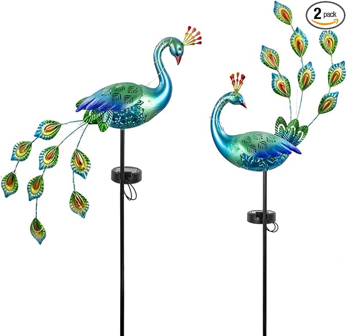 DREAMSOUL Peacock Solar Lights Outdoor 2 Pack, Waterproof Outdoor Solar Lights by DREAMSOUL