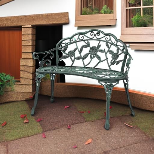 VINGLI 38.5" Patio Park Garden Outdoor Metal Rose Bench, 2-Person Cast Iron - Image 2