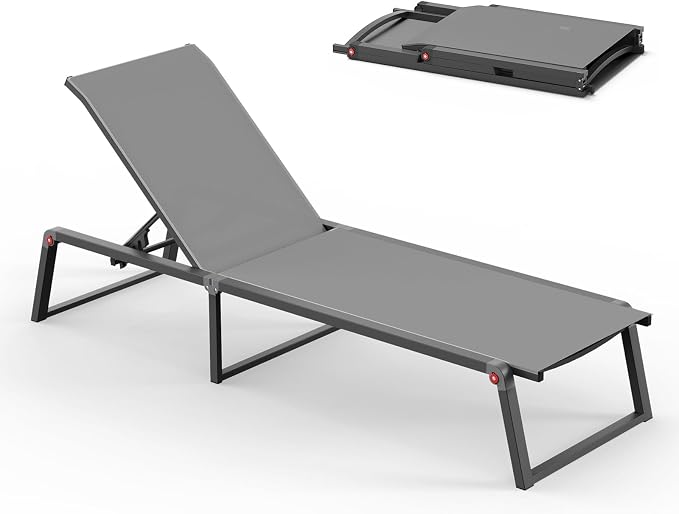 Aluminum Chaise Lounge Chair Outdoor, Foldable & No Assembly Pool Lounge Chairs by Oasbira