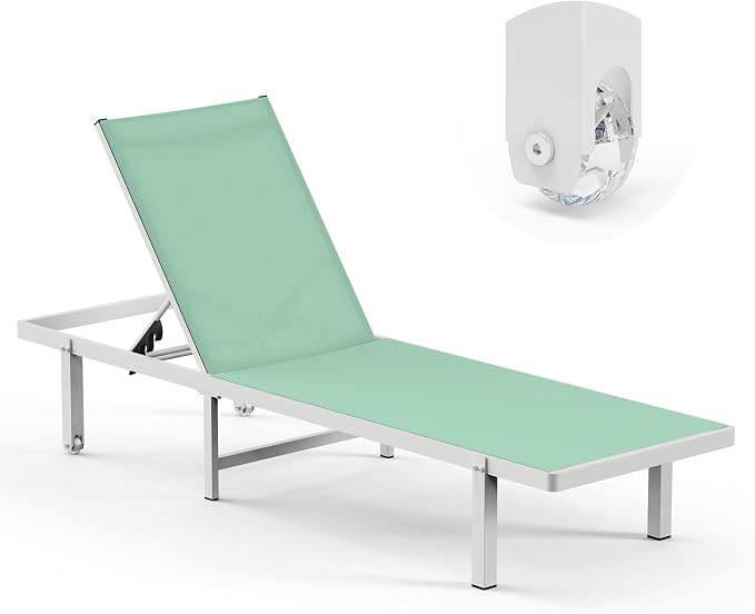 Lounge Chair Outdoor with Wheels, Aluminum Patio Chaise Lounge Chair with 5 by Oasbira