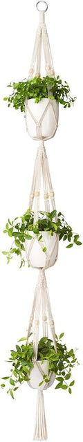 Mkono Macrame Plant Hanger 3 Tier Indoor Outdoor Hanging Planter Basket Cotton by Mkono