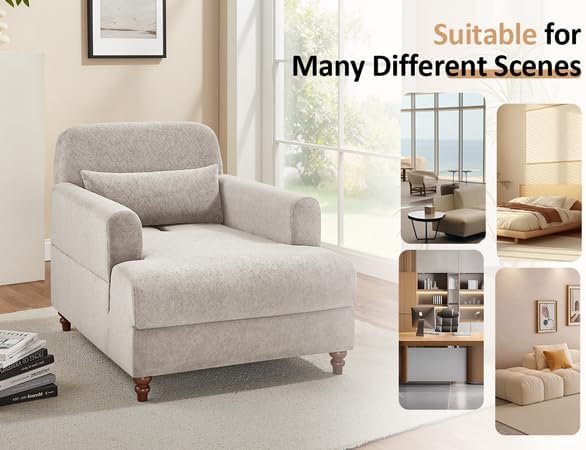 Oversized Chaise Lounge Chair Set of 2, Cloud Fluffy Chaise Sofa Recliner - Image 7