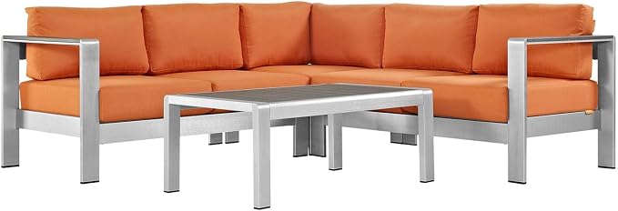 Modway Shore 4-Piece Aluminum Outdoor Patio Sectional Sofa Set in Silver Orange by Modway