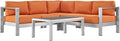 Modway Shore 4-Piece Aluminum Outdoor Patio Sectional Sofa Set in Silver Orange by Modway