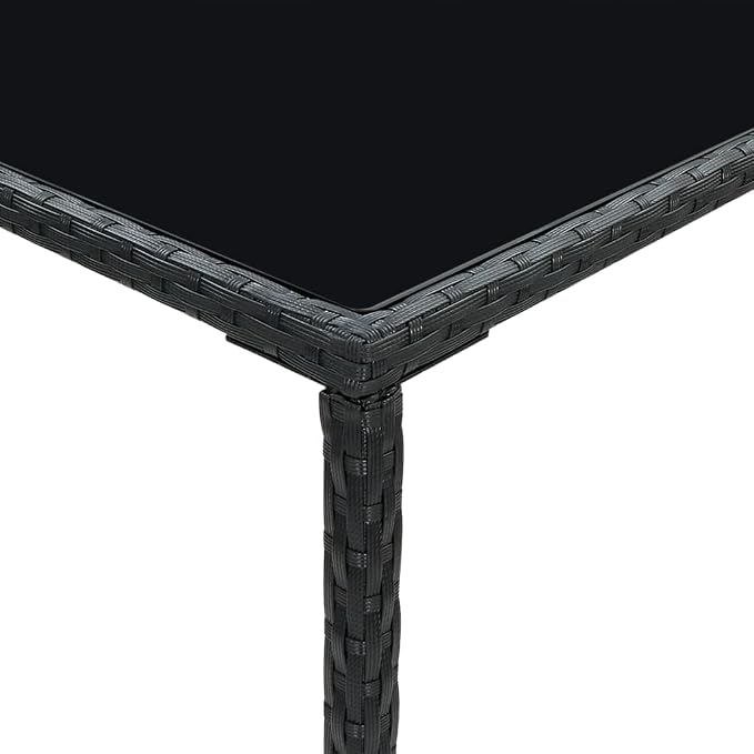 SKM Patio Bar Table Black 27.6"x27.6"x43.3" Poly Rattan and Glass - Image 6