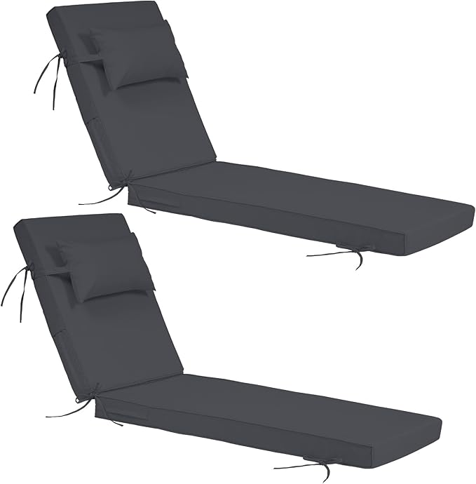 Outdoor Chaise Lounge Cushions Set of 2, Waterproof Fade Resistant Patio by Actualaction