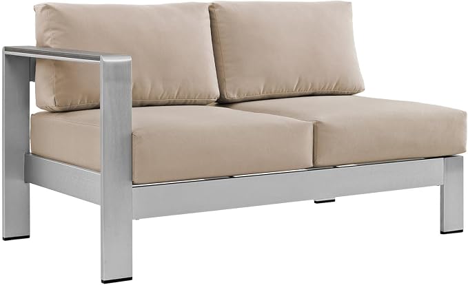 Modway Shore 6-Piece Aluminum Outdoor Patio Sectional Sofa Set in Silver Beige - Image 3