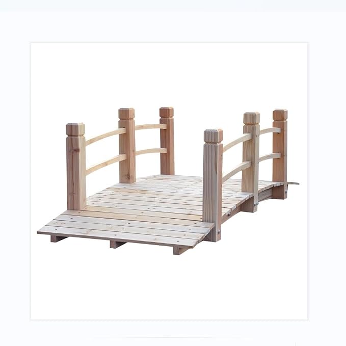 5 ft Garden Bridge Outdoor Wood Landscape Bridge Wooden Arch - Image 2