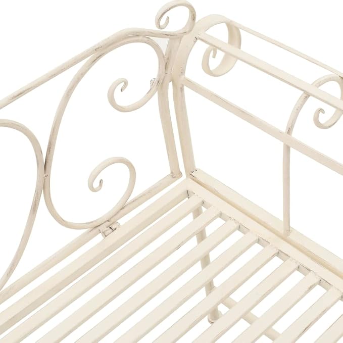 vidaXL Vintage Metal Garden Bench 52 in Antique White Comfortable Seating - Image 3