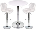 ARTETHYS Bar Table and Chairs Set of 3 White Heigh Adjustable Round Pub Desk by ARTETHYS