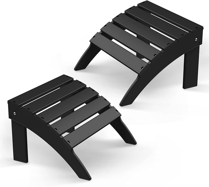 BRIOPAWS Adirondack Ottomans | Folding | Set of 2 | HDPE Plastic | Black by BRIOPAWS