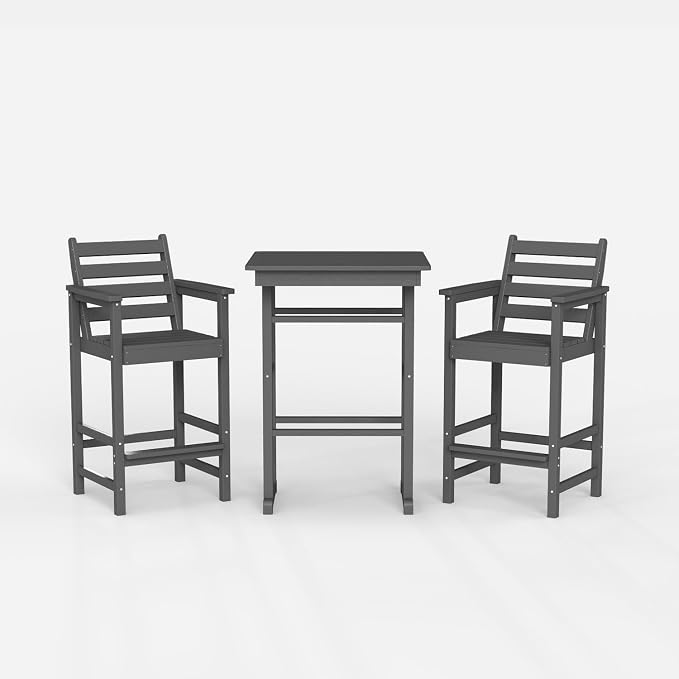Bar Height Adirondack Chairs and Table Set, Outdoor Patio Bar Set - Image 9