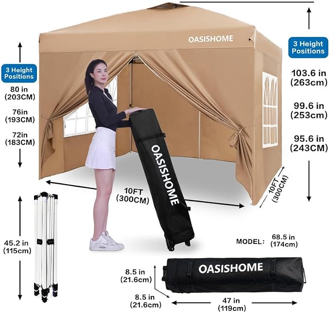 OASISHOME Pop-up Gazebo Instant Portable Canopy Tent 10'x10', - Image 4