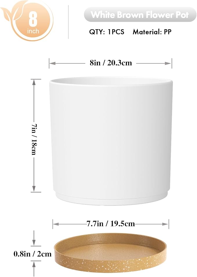 8 Inch Cylinder Flower Pots for Indoor Outdoor Plants, Medium Deep Plant Pots - Image 2