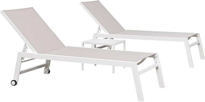 PURPLE LEAF Oversize Chaise Lounge Chair Outdoor 2 Pieces White Aluminum Lounge - Image 9