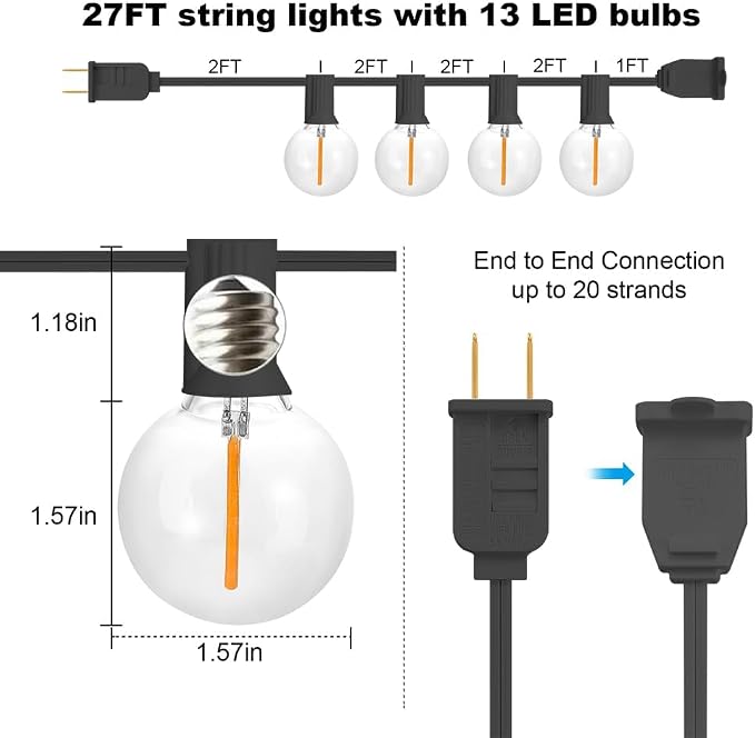 SUNTHIN Globe Outdoor String Lights, 27FT Patio Lights - Image 3