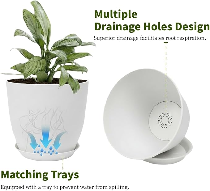 Plant Pots 8 Inch Set of 6, Flower Pots - Image 3