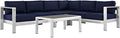 Modway Shore 5-Piece Aluminum Outdoor Patio Sectional Sofa Set in Silver Navy by Modway