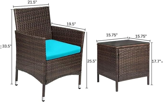 Devoko Patio Porch Furniture Sets 3 Pieces PE Rattan Wicker Chairs - Image 8