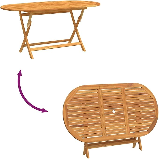 vidaXL Folding Dining Table, Oval Patio Table, Solid Eucalyptus Wood Brown - Image 5