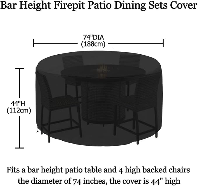 Bar Height Firepit Patio Dining Sets Cover Heavy Duty Waterproof 74 Inch Tall - Image 2
