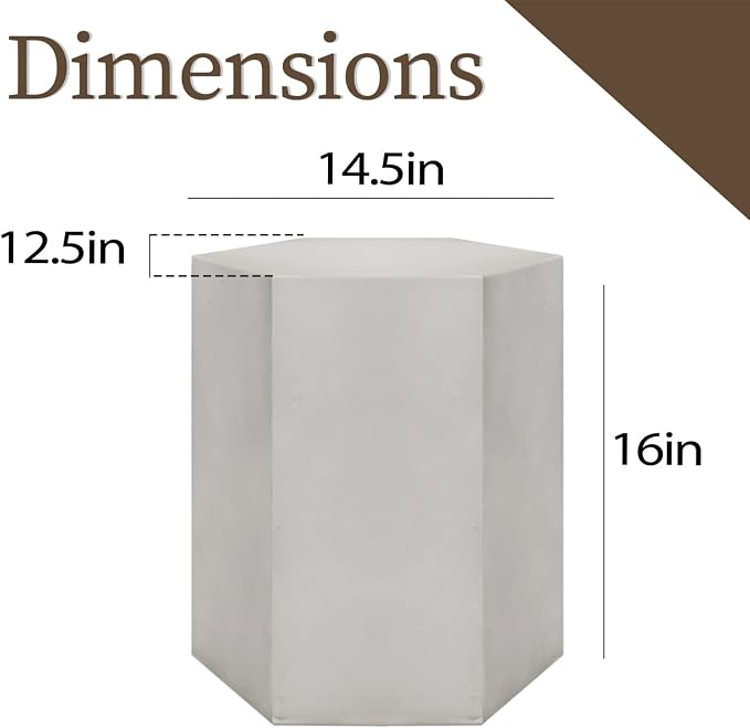 COSIEST Concrete Accent Table, Hexagon Patio Side Table 14.5''Wx16''H, Modular - Image 2