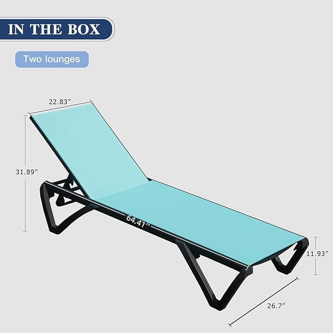 Domi Pool Lounge Chairs Set of 2, Aluminum Adjustable Outdoor Chaise Lounge - Image 2