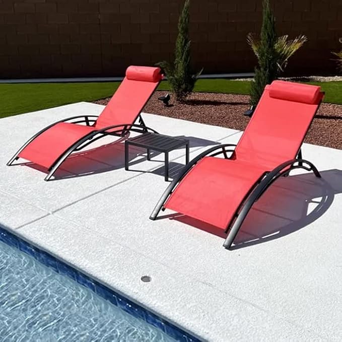 PURPLE LEAF Patio Chaise Lounge Set Outdoor Lounge Chair Beach Pool Sunbathing by PURPLELEAF
