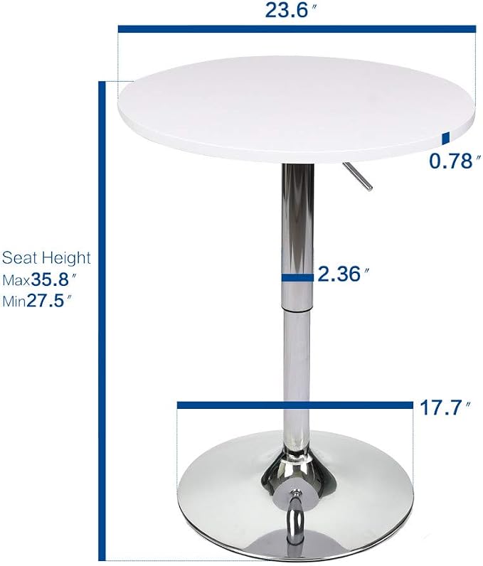 ARTETHYS Bar Table and Chairs Set of 3 White Heigh Adjustable Round Pub Desk - Image 6