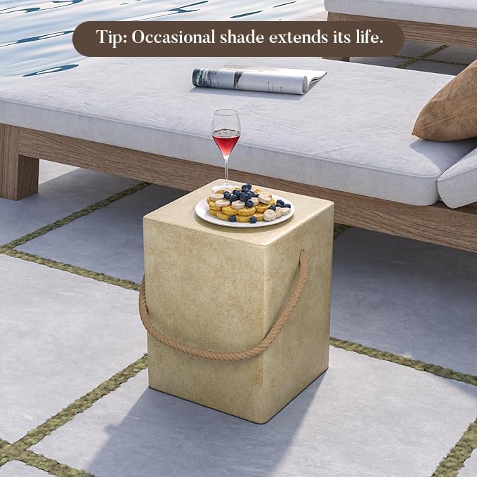 COSIEST Set of 2 Concrete Side Table, Rectangular Outdoor Side Table w Hemp - Image 4