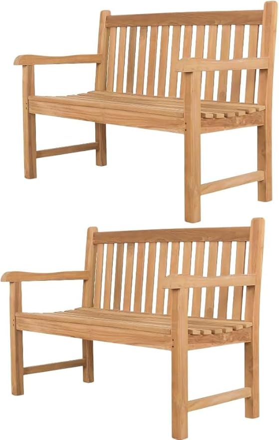 Teak Wood Outdoor Bench Set of 2, Weatherproof Garden Benches by Unknown