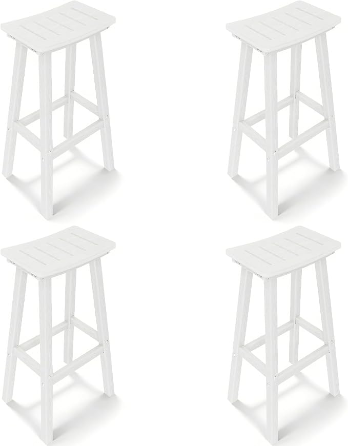 Outdoor Bar Stools Set of 4, 29 Inch All-Weather HDPE Bar Height Chairs by KULAMOONLIFEHOUSE