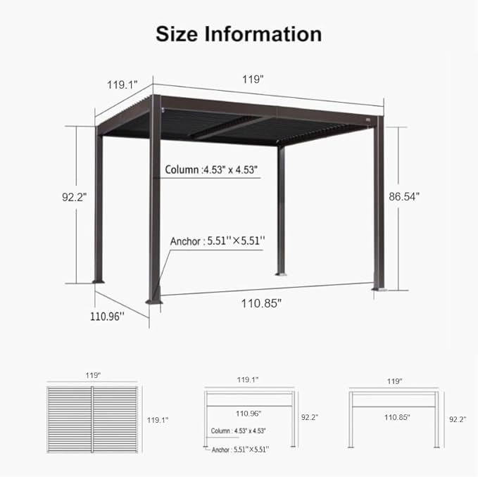 PURPLE LEAF 10' x 10' Louvered Pergola Outdoor Adjustable Louvre Shade Modern - Image 2