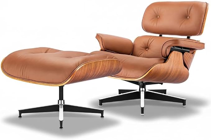 Top Grain Leather, Mid Century Chaise Lounge Chair and Ottoman, Reading Chair by MakeHomeBetter