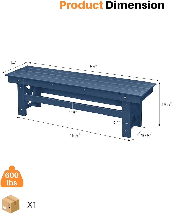 HDPE Outdoor Bench, Poly Lumber Adirondack Benches, All Weather HDPE Garden - Image 3