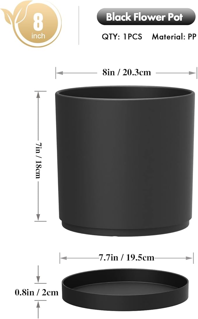 8 Inch Medium Plant Pots for Indoor Outdoor Plants, Cylinder Deep Flower Pots - Image 2