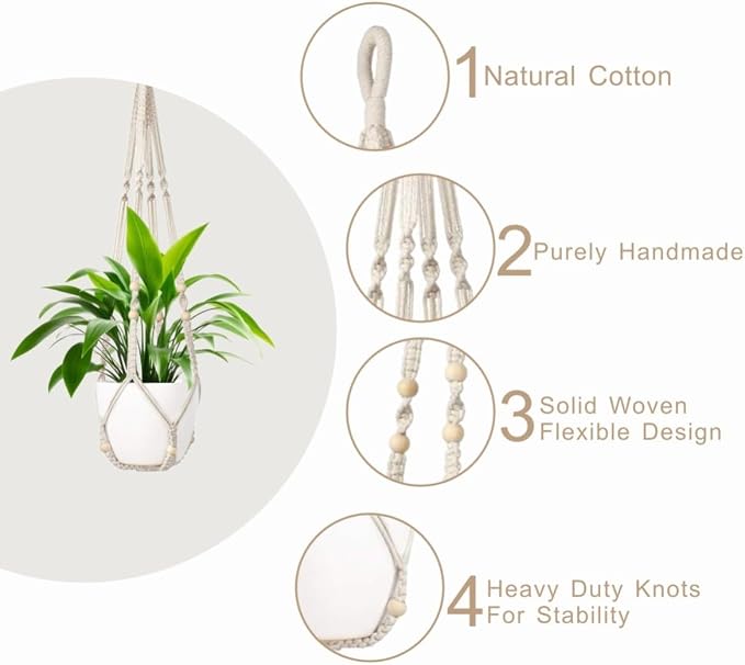 3 Pack Macrame Plant Hanger, Hanging Plant Holder, Boho Home Decor Hanging - Image 4