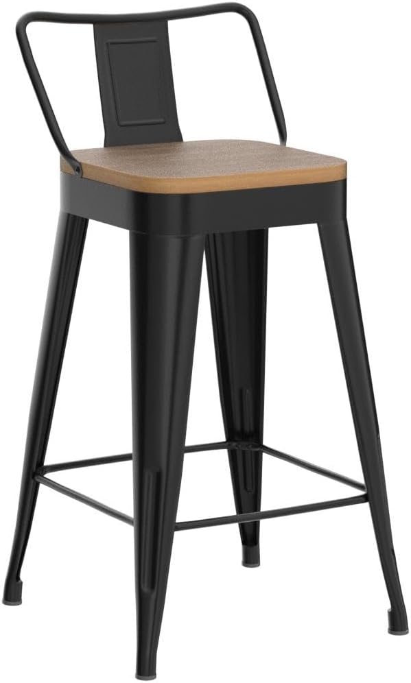 Bar Stools Set of 4 Metal Bar Stool Counter Height Bar Stools 26" Black Modern - Image 4
