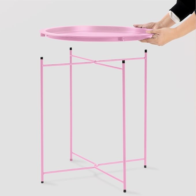 Garden 4 you End Table Metal Side Table Pink Round Folding Tray Cyan Sofa Small - Image 5