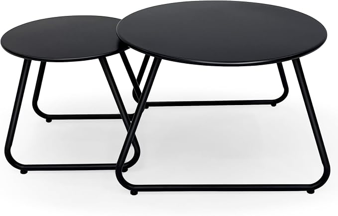 Patio Outdoor Coffee Table Set of 2, Weather Resistant Steel Round End Tables by Meluvici