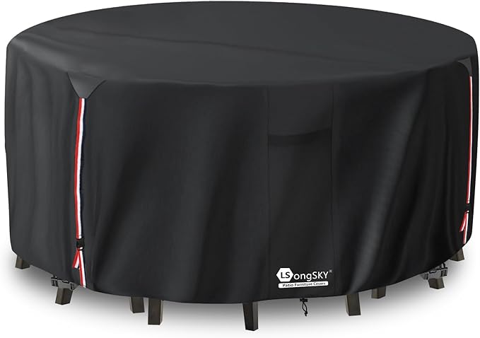 Round Patio Furniture Covers, 600D Heavy Duty Waterproof Outdoor Furniture Cover by LSongSKY