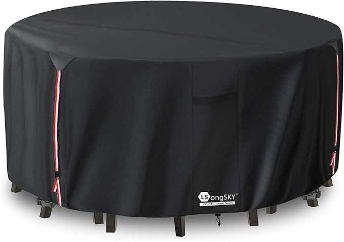 Round Patio Furniture Covers, 600D Heavy Duty Waterproof Outdoor Furniture Cover by LSongSKY