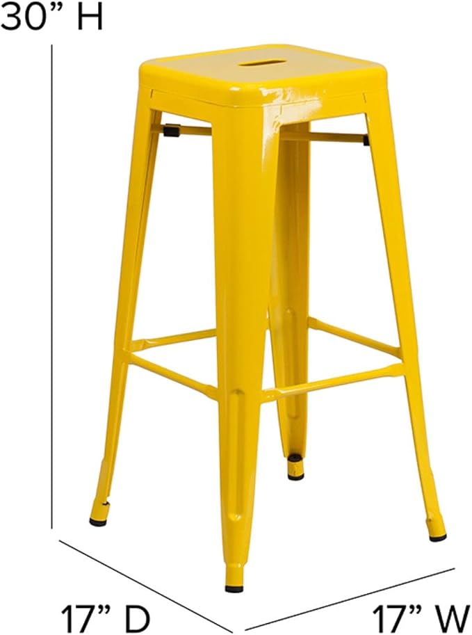 Flash Furniture Commercial Grade 30" High Backless Yellow Metal Indoor-Outdoor - Image 3