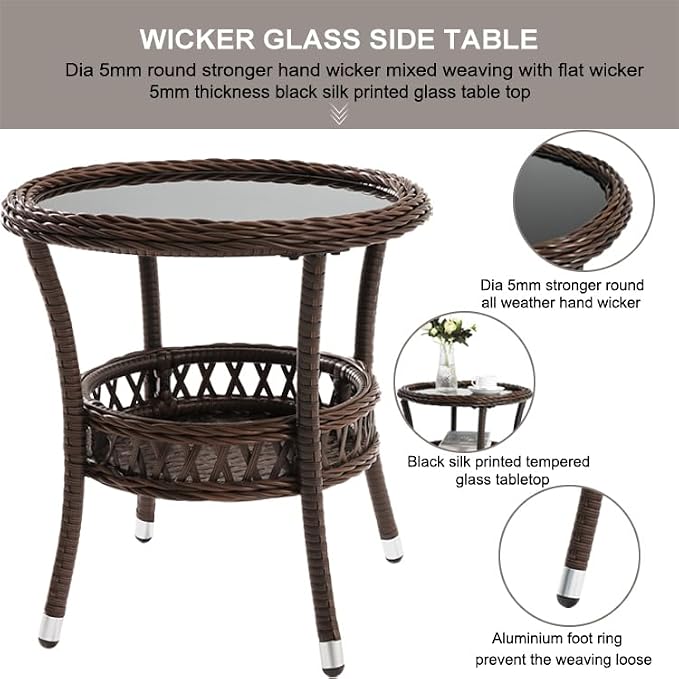 Outdoor Side Table Patio Wicker Coffee Table Outdoor End Table Rattan Bistro - Image 6