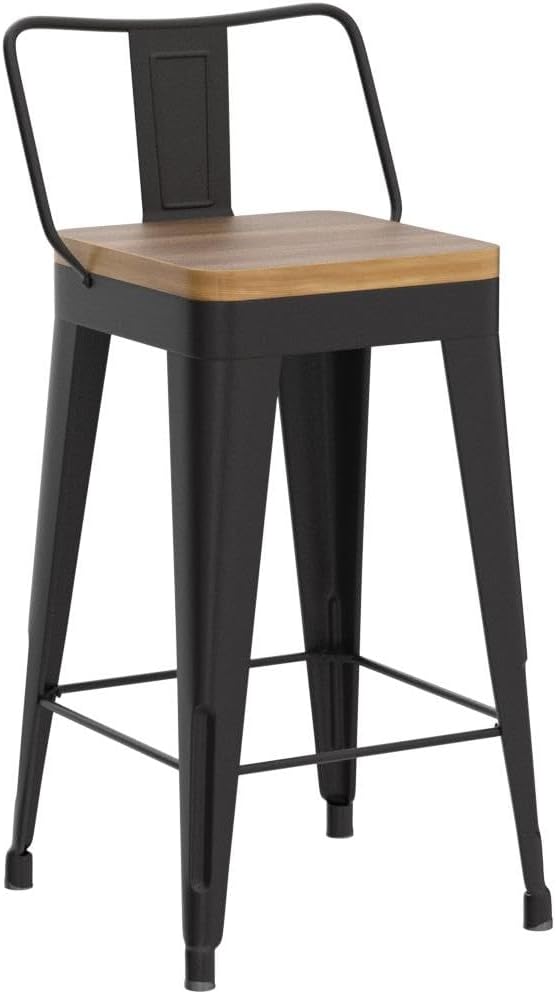 Bar Stools Set of 4 Metal Bar Stool Counter Height Bar Stools Black, Modern Bar - Image 4