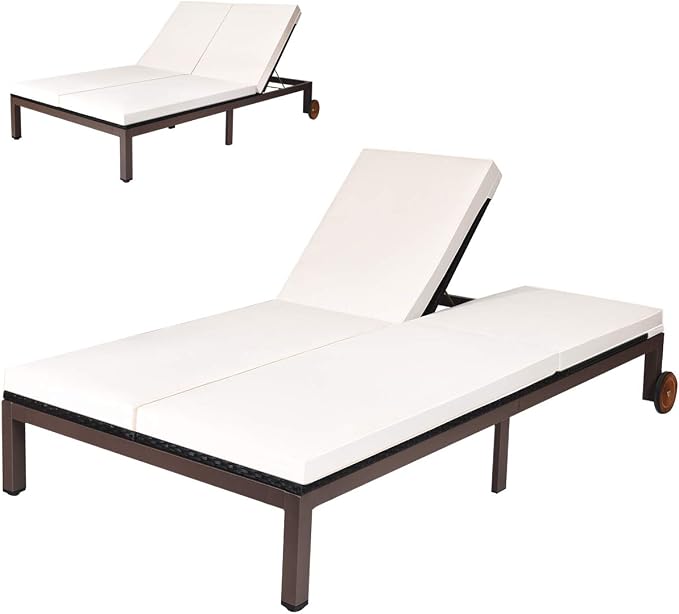 COSTWAY 2-Person Patio Rattan Lounge Chair Chaise Recliner Adjustable Cushion by COSTWAY
