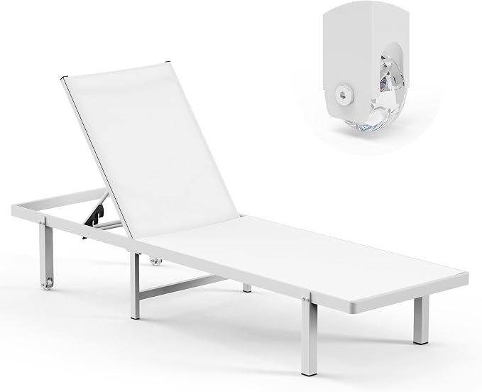 Lounge Chair Outdoor with Wheels, Aluminum Patio Chaise Lounge Chair with 5 by Oasbira