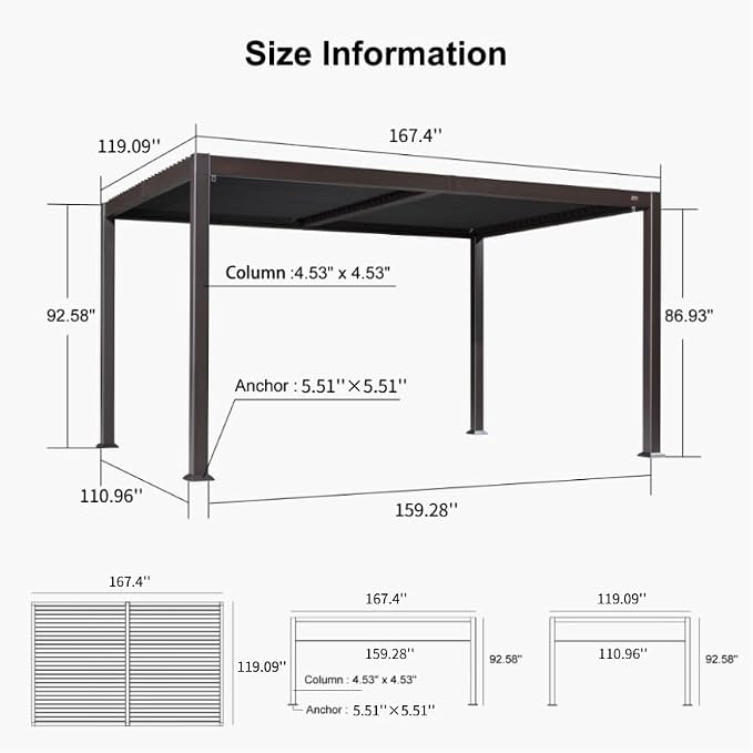 PURPLE LEAF 10' x 14' Outdoor Louvered Pergola Aluminum Pergola - Image 3