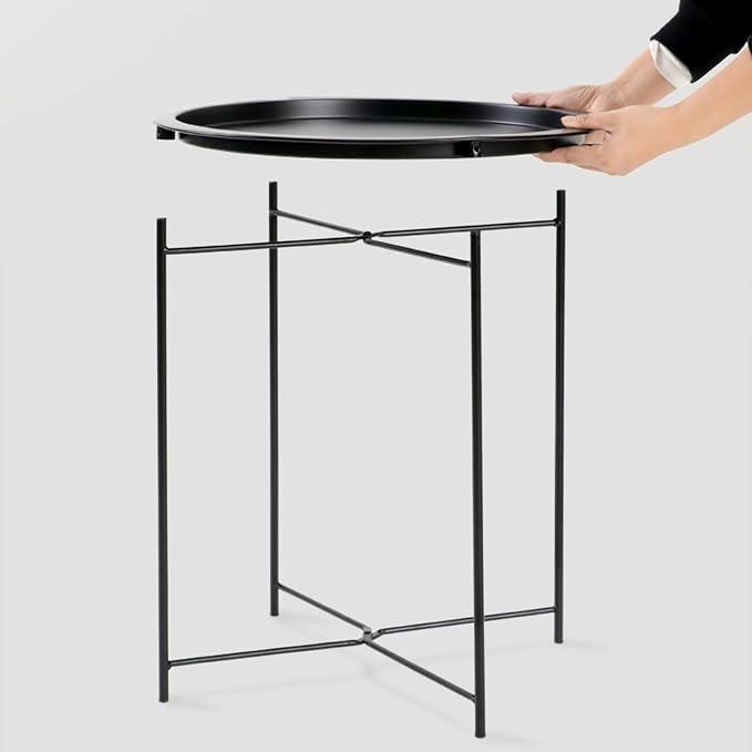 Garden 4 you End Table Metal Side Table Black Round Folding Tray Cyan Sofa - Image 7